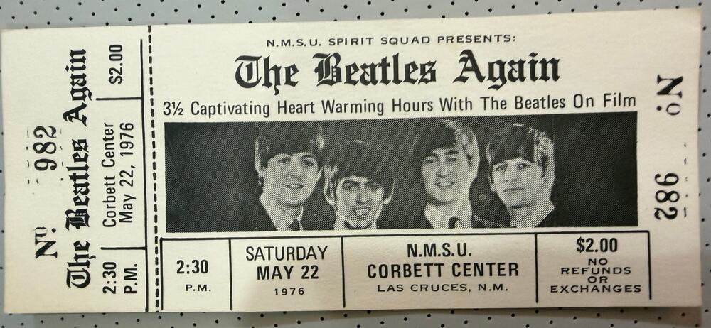 Vintage 1976 The Beatles Again Film Ticket NMSU Corbett Center Las Cruces NM